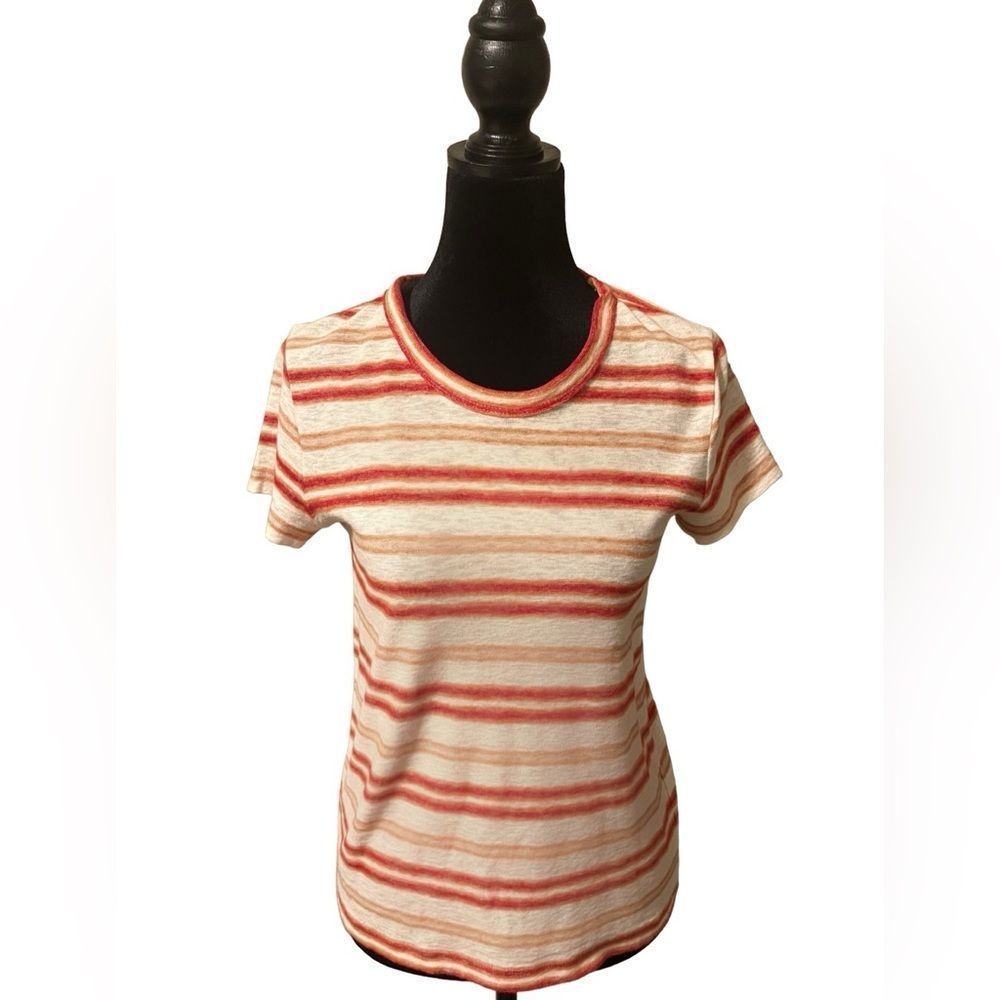 Madewell orange, red and tan striped fitted tee. Great condition! Size small.